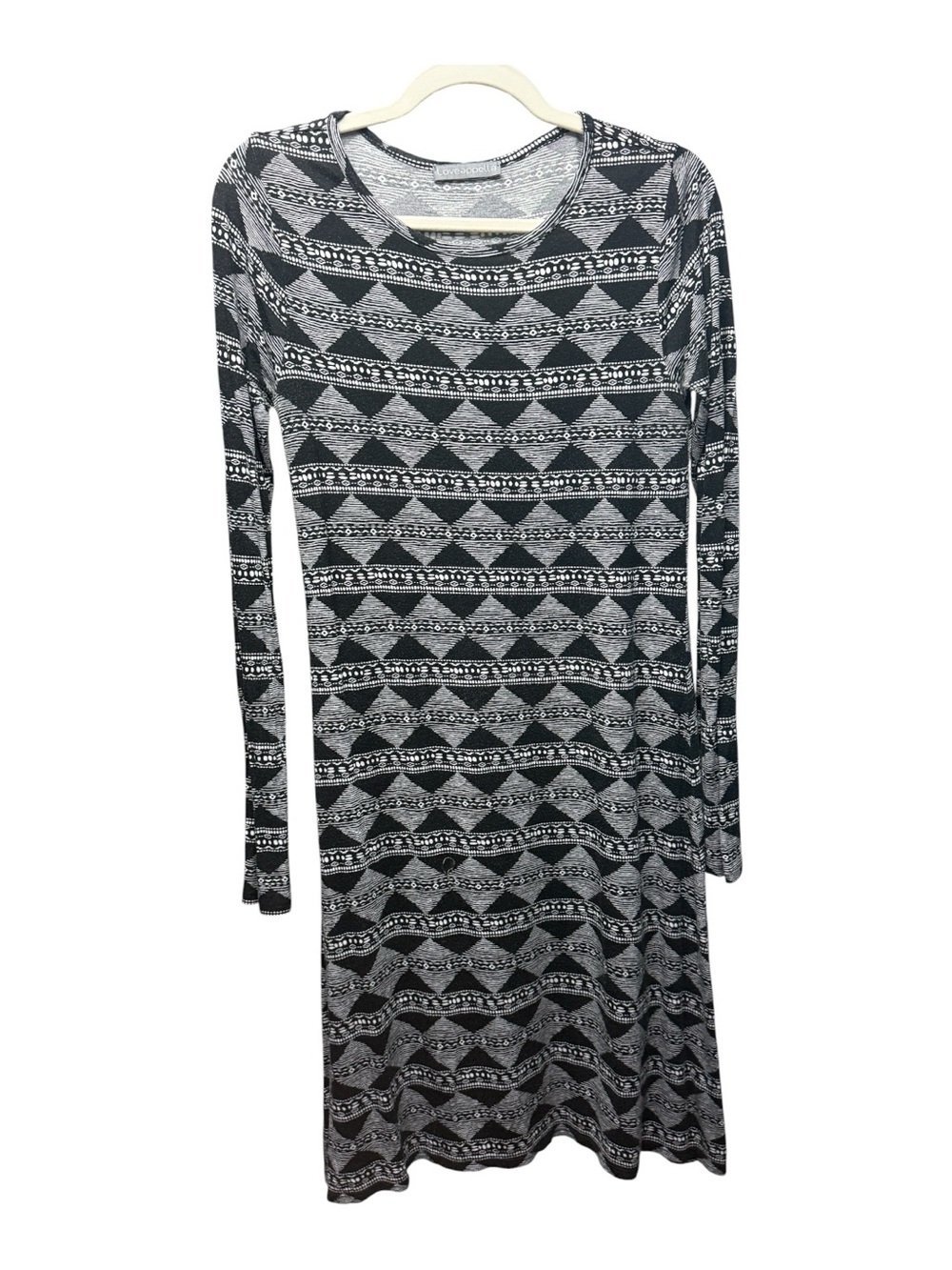 Loveappella Geometric Print Long Sleeve Knit Dress Black White Aztec Tribal M